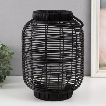 Подсвечник металл, PVC "Фонарик. Плетёнка" чёрный 30х22х22 см