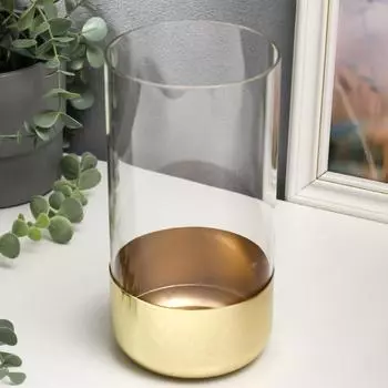 Подсвечник металл, стекло на 1 свечу "Цилиндр" золото 21х10,5х10,5 см