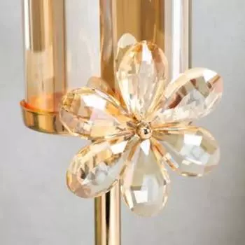 Подсвечник металл, стекло на 1 свечу "Цветок-кристалл" золото 30х10х10 см