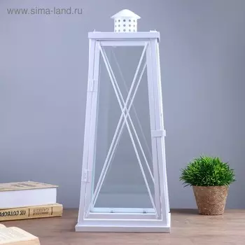 Подсвечник металл, стекло на 1 свечу "Фонарь" белый 49х20х20 см