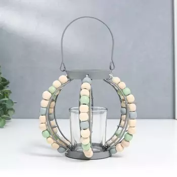 Подсвечник металл, стекло на 1 свечу "Фонарь. Бохо" серый 19х15,5х13 см