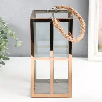 Подсвечник металл, стекло на 1 свечу фонарик "Окна"тем. золото 22х11х11 см