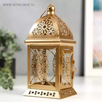 Подсвечник металл, стекло на 1 свечу "Фонарик. Фес" золото 21,5х9,7х9,7 см