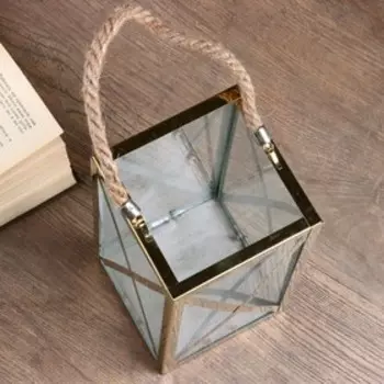 Подсвечник металл, стекло на 1 свечу фонарик "Лифт" золото 22х11х11 см