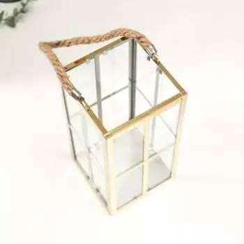 Подсвечник металл, стекло на 1 свечу фонарик "Окна" золото 22х11х11 см