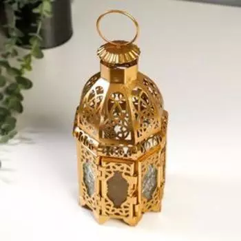 Подсвечник металл, стекло на 1 свечу "Фонарик. Восток" золото 21х10х10 см