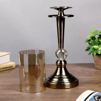 Подсвечник металл, стекло на 1 свечу "Кристалл" под латунь 44х14х14 см