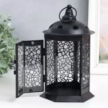 Подсвечник металл, стекло на 1 свечу "Пузырьки" фонарь чёрный 25х13,5х12 см