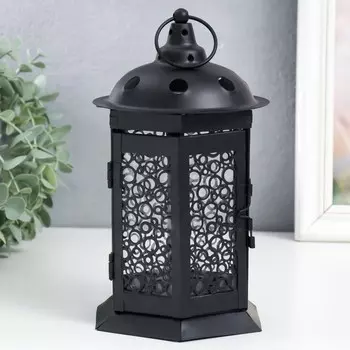 Подсвечник металл, стекло на 1 свечу "Пузырьки" фонарь чёрный 25х13,5х12 см