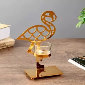 Подсвечник металл, стекло на 1 свечу "Золотой фламинго" 18,8х12х7 см