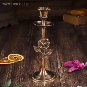 Подсвечник на 1 свечу "Роза" антик, латунь, 19 см