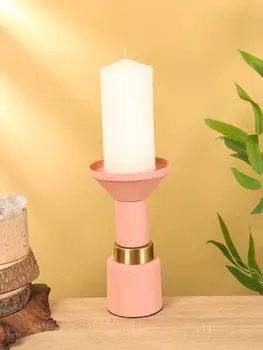 Подсвечник на 1 свечу текстурный "Пудровый" 10,5х10,5х20 см