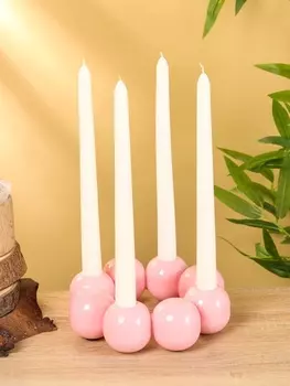 Подсвечник на 4 свечи "Бусы" с 8 сферами, зефир 19х19х5,5 см