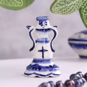 Подсвечник керамика гжель на 1 свечу «Надежда», бело-синий