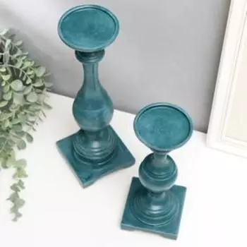 Подсвечник полистоун "Колонна" набор 2 шт синий 25х10х10 33,5х11х11 см