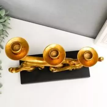 Подсвечник полистоун на 3 свечи "Завитки" тёмное золото 26х32,5х10 см