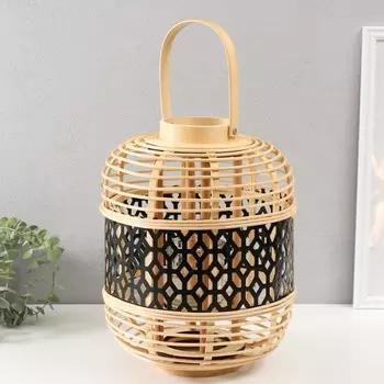 Подсвечник-фонарь на 1 свечу «Соты», ротанг, металл, 32.52525 см