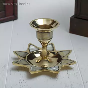 Подсвечник с перламутром "Звезда" на 1 свечу, латунь 9,5х9,5х6,5 см
