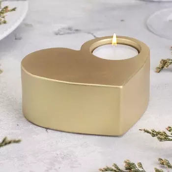 Подсвечник "Сердце большое. Мрамор" из гипса,10,5х9х4,5см,золото