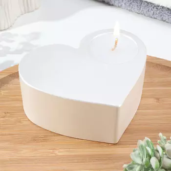 Подсвечник "Сердце большое. Мрамор" из гипса,10,5х9х4,5см,белый перламутр