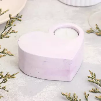 Подсвечник "Сердце большое. Мрамор" из гипса,10,5х9х4,5см,мрамор с фиолетовыми полосками