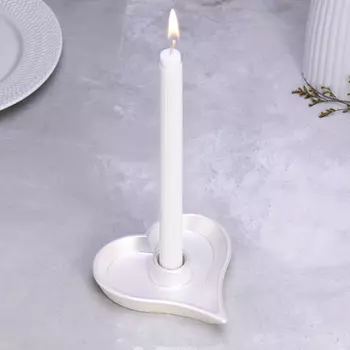 Подсвечник "Сердце" из гипса,14х2,5см,белый перламутр