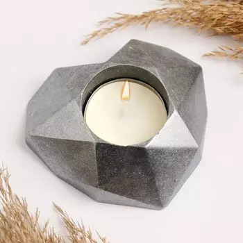 Подсвечник "Сердце полигональное" 8х8х2см, серебро