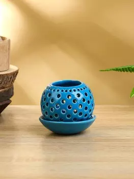 Подсвечник «Шар», 9.59.59 см, керамика, голубой