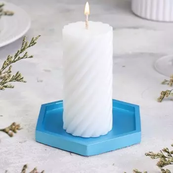 Подсвечник "Шестигранник. Мрамор" из гипса,9,7х11,3х1см,голубой