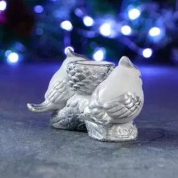 Подсвечник "Шишечка с птичками" серебро, 13х6х7см
