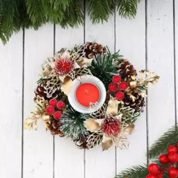 Подсвечник со свечой «Гранд» с зимними цветами, 16 см