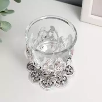 Подсвечник стекло 1 свеча "Узор", цвет серебристый