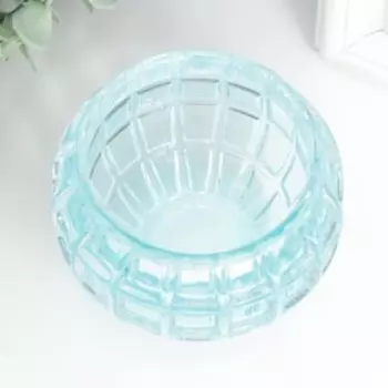 Стеклянный подсвечник на 1 свечу «Бочонок», d=4.5 см, голубой, 7.57.56 см