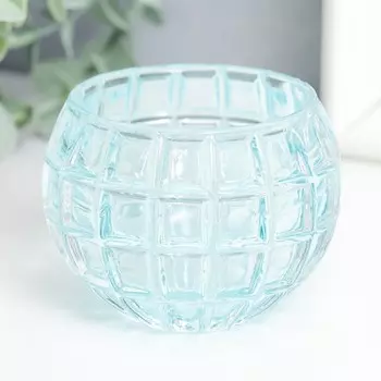 Стеклянный подсвечник на 1 свечу «Бочонок», d=4.5 см, голубой, 7.57.56 см