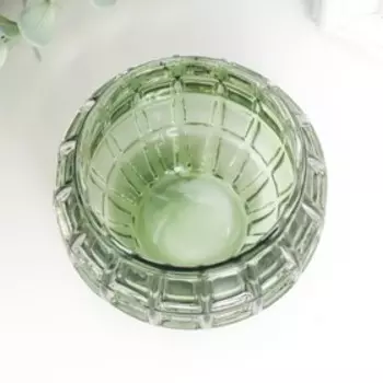 Стеклянный подсвечник на 1 свечу «Бочонок», d=4.5 см, изумруд, 7.57.56 см