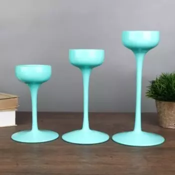 Подсвечник стекло "Бокал-креманка" мята набор 3 шт h- 17, 21, 24,5х12х12 см