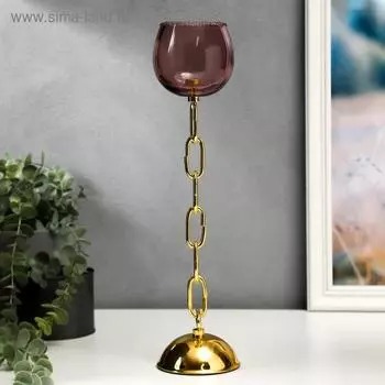 Стеклянный подсвечник на 1 свечу «Бокал и цепь», розовый и золото, 3299 см