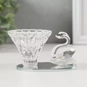 Стеклянный подсвечник на 1 свечу «Лебедь на пруду», d=4 см, 8.55.56 см
