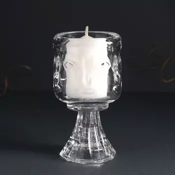 Стеклянный подсвечник на 1 свечу «Лица», d=5 см, прозрачный, 7712.5 см
