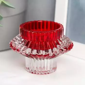 Подсвечник стекло на 1 свечу двусторонний "Юбочка" прозрачный с цветом 5,3х7,5х7,5 см