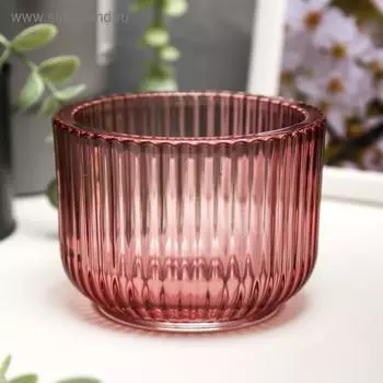 Подсвечник стекло на 1 свечу "Гофре" прозрачный розовый 7,5х10,5х10,5 см
