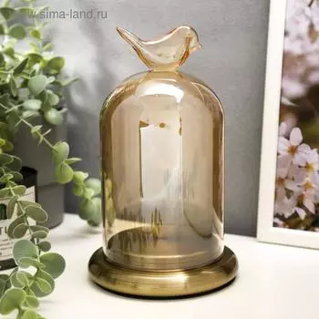 Подсвечник стекло на 1 свечу "Колба с птичкой" под латунь 21,5х12,5х12,5 см