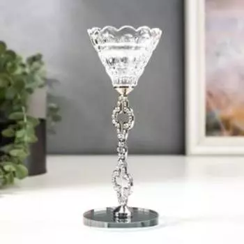 Подсвечник стекло на 1 свечу "Крестики" серебро , стразы 18х7х7 см