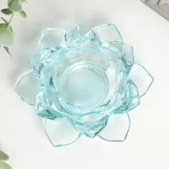 Подсвечник стекло на 1 свечу "Лотос" голубой 5,5х12х12 см