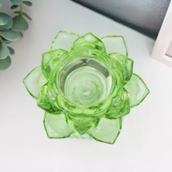 Стеклянный подсвечник на 1 свечу «Лотос на ножке», зелёный, 12.51212 см