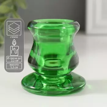 Стеклянный подсвечник на 1 свечу «Лучано», d=2.2 см, прозрачный зелёный, 5.55.25.3 см