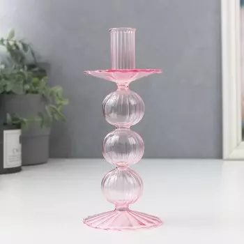 Подсвечник стекло на 1 свечу "Три шарика" прозрачный розовый d до 2,5 см 26х8х8 см