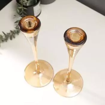 Стеклянный подсвечник на 1 свечу «Узкий бокал», набор 2 шт., золотистая карамель, 28.510.510.5 см