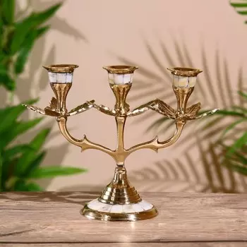 Подсвечник "Трио" латунь, перламутр 15 см