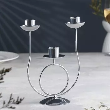 Подсвечник "Трио" металл на 3 свечи, 17х18 см, хром